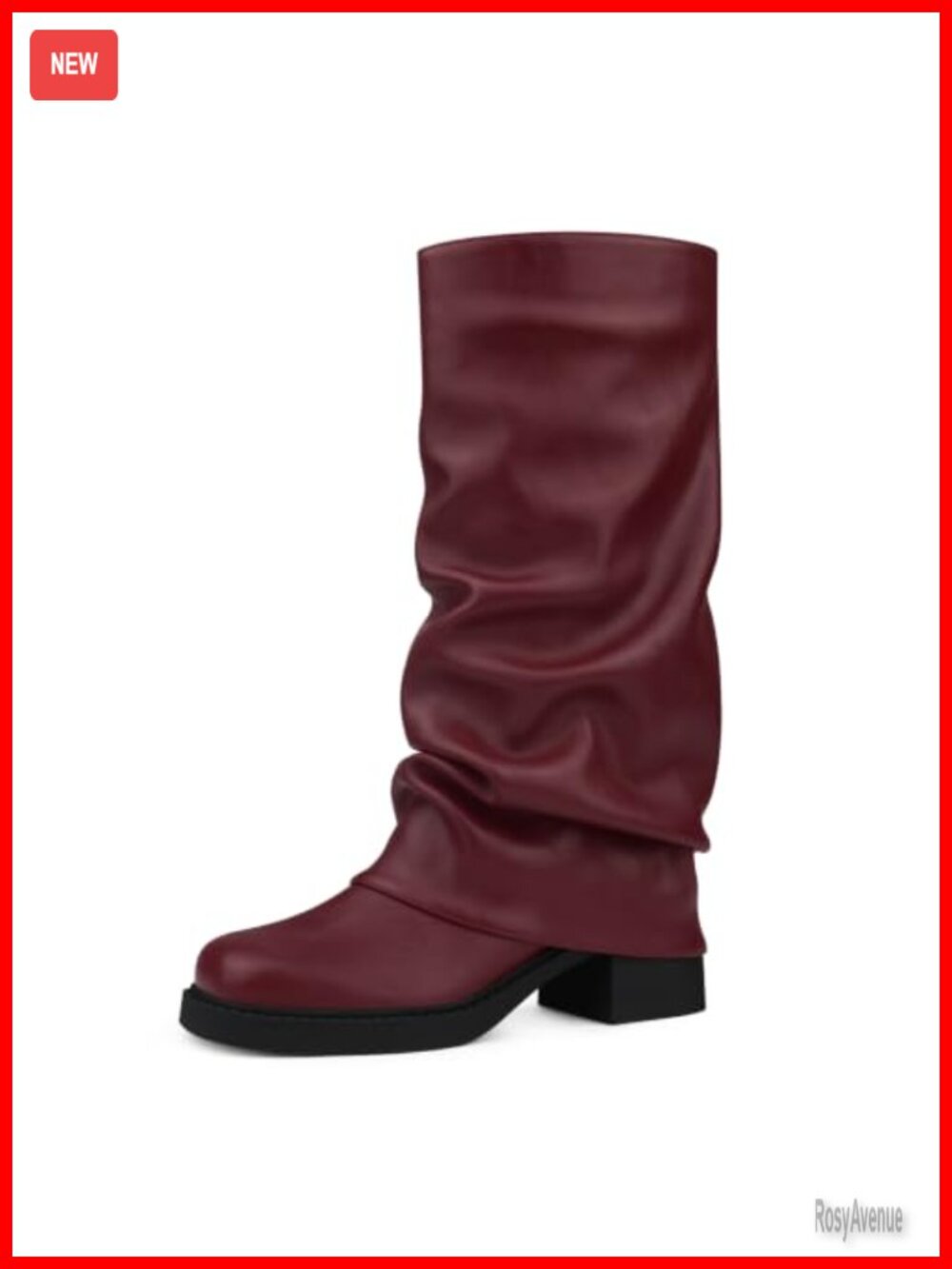 Slouchy Fold Over Mid-Calf Boots Square Toe Low Heel Pull-On